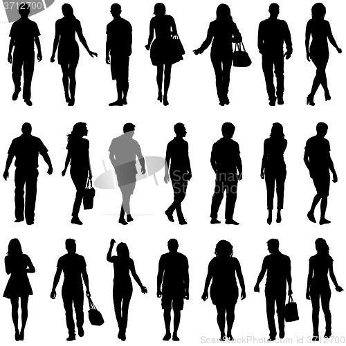 Image of Black silhouettes of beautiful mans and womans on white 