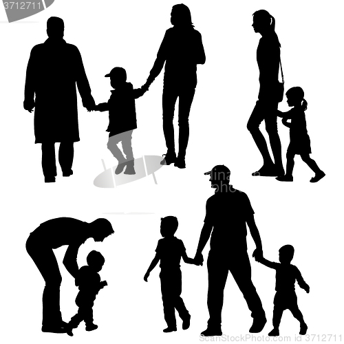 Image of Black silhouettes Family on white background. 