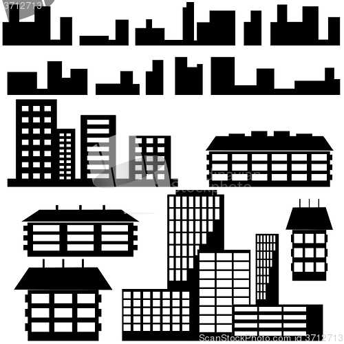 Image of Silhouettes of houses and buildings icons. illustration.