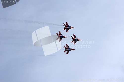 Image of BARNAUL, RUSSIA - AUGUST 16, 2015: Aerobatic Team Russian Knight