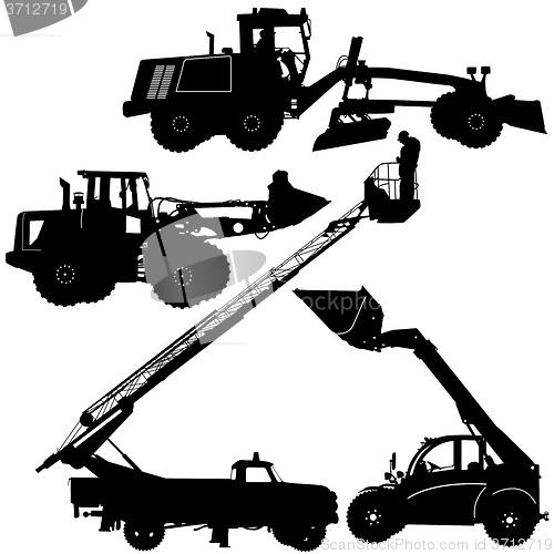 Image of Set of silhouettes of construction machinery. illustration