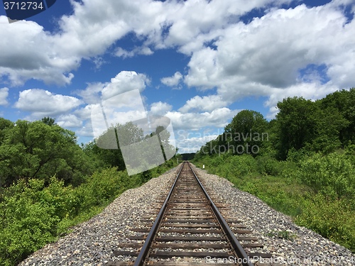 Image of Railway to horizon and clouds on the sky background.