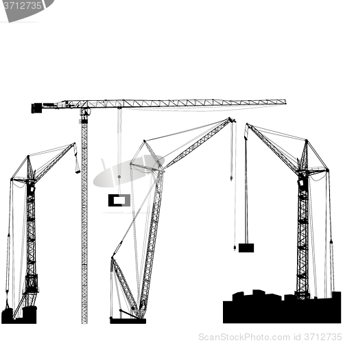 Image of Set of black hoisting cranes isolated on white background. illustration