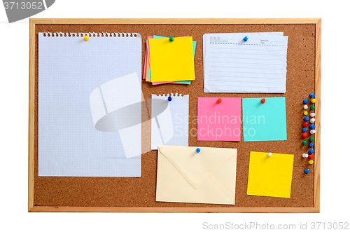 Image of Blank notes pinned into brown corkboard