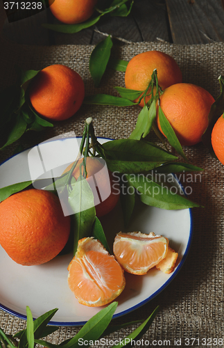 Image of fresh mandarins with leafs