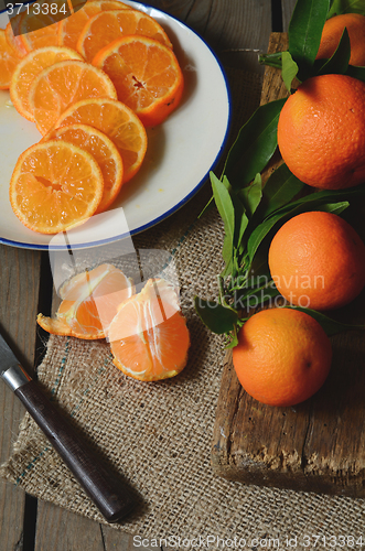 Image of fresh mandarins with leafs