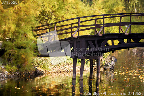 Image of Japanese bridge over lake