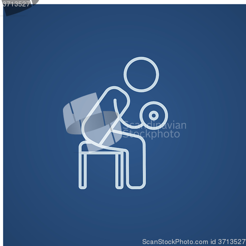 Image of Man exercising with dumbbells line icon.