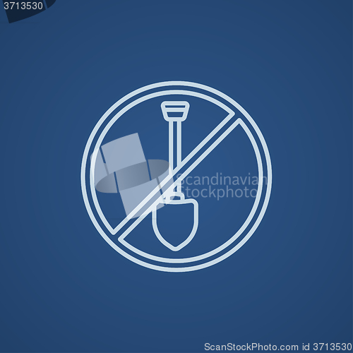 Image of Shovel forbidden sign line icon.