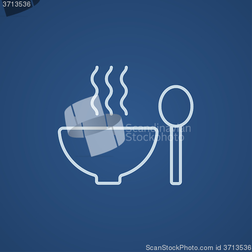 Image of Bowl of hot soup with spoon line icon.