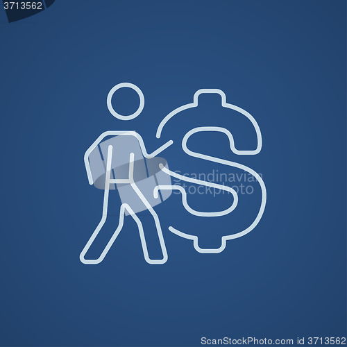Image of Businessman with big dollar symbol line icon.