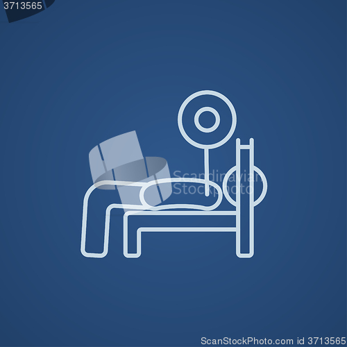 Image of Man lying on bench and lifting barbell line icon.