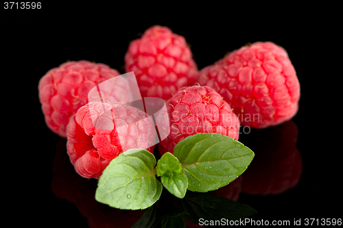 Image of Raspberries with leaves