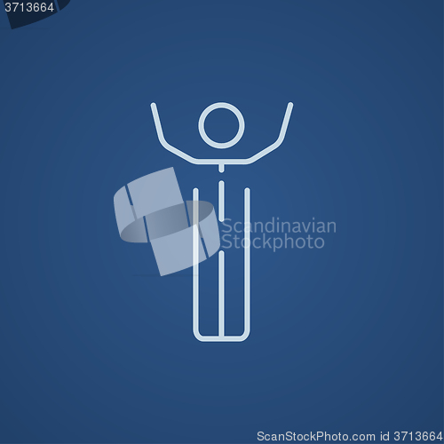 Image of Man with raised arms line icon.