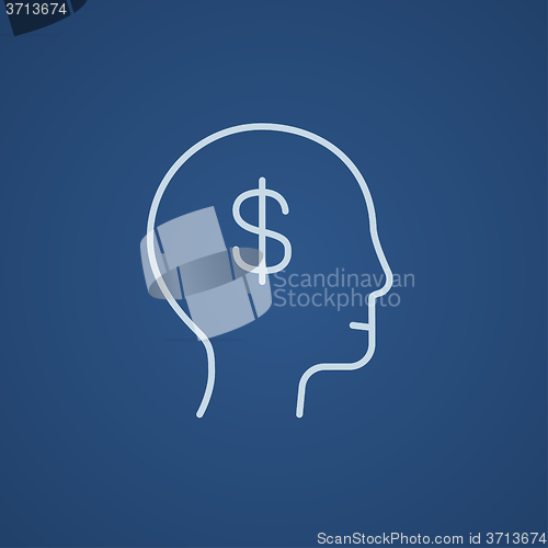 Image of Head with dollar symbol line icon.