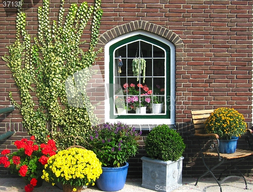 Image of flowers infront of house