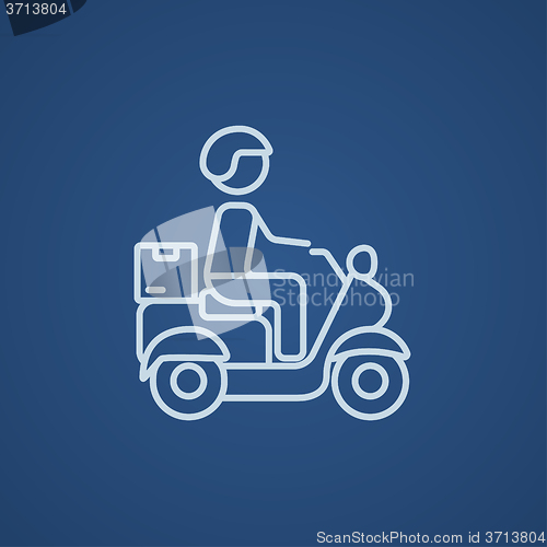 Image of Man carrying goods on bike line icon.