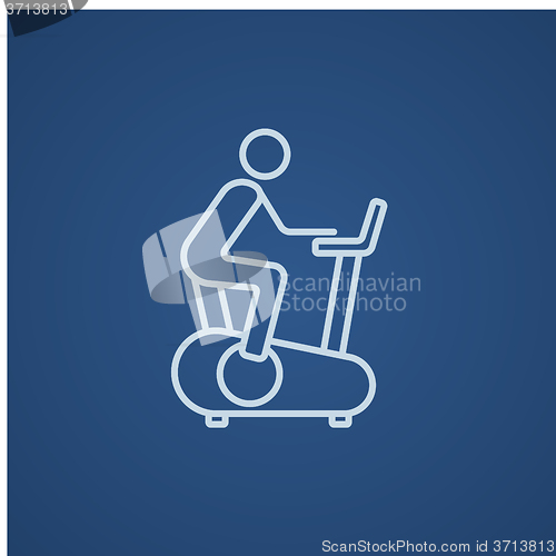 Image of Man training on exercise bike line icon.