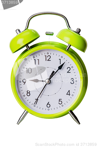 Image of Green color clock isolated on a white 