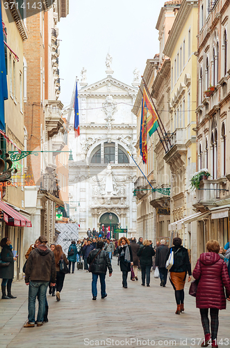 Image of Crowded with tourists street in Venice