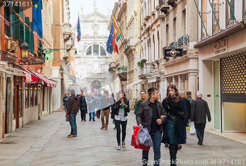 Image of Crowded with tourists street in Venice