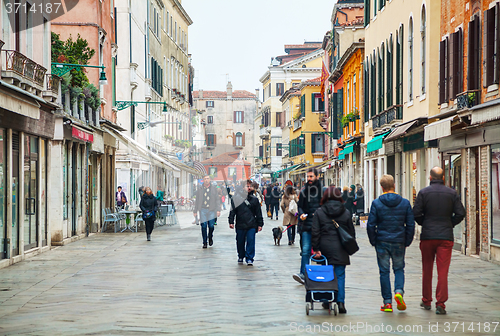 Image of Crowded with tourists Nuova street in Venice