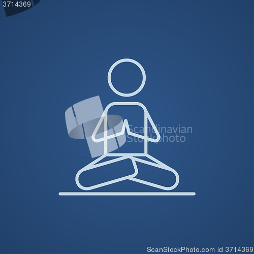 Image of Man meditating in lotus pose line icon.
