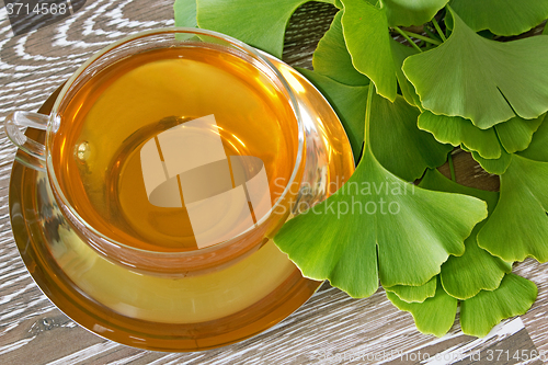 Image of Ginkgo tea with fresh leaves