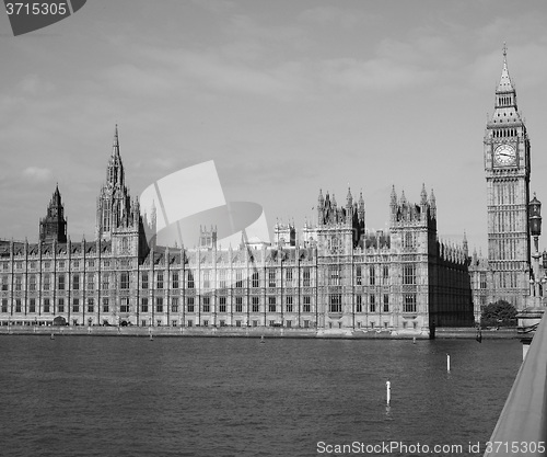 Image of Black and white Houses of Parliament in London