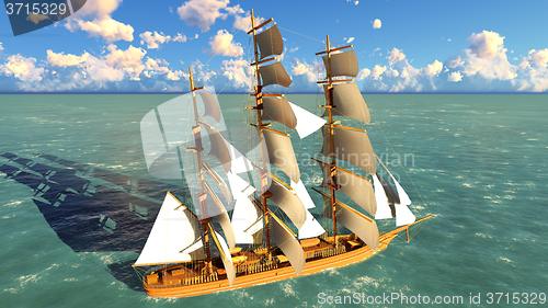 Image of Pirate brigantine at sea