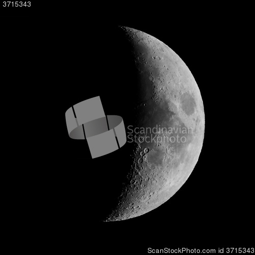 Image of Black and white First quarter moon