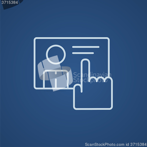 Image of Hand pushing touch screen button line icon.