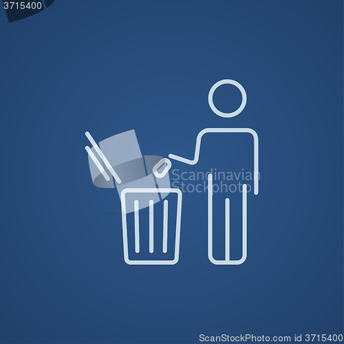 Image of Man throwing garbage in a bin line icon.