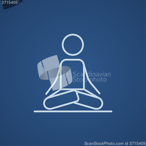 Image of Man meditating in lotus pose line icon.