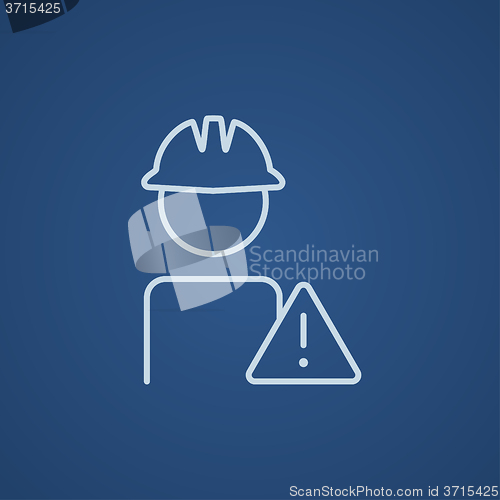 Image of Worker with caution sign line icon.