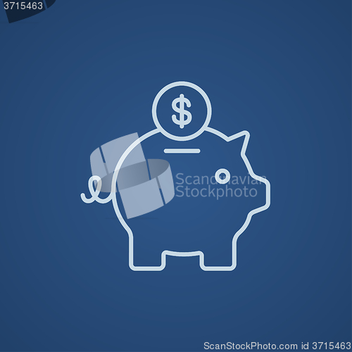 Image of Piggy bank with dollar coin line icon.