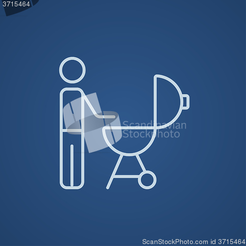 Image of Man at barbecue grill line icon.