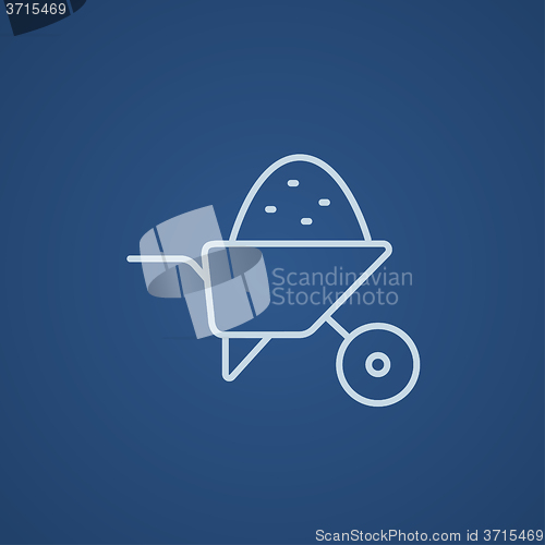 Image of Wheelbarrow full of sand line icon.