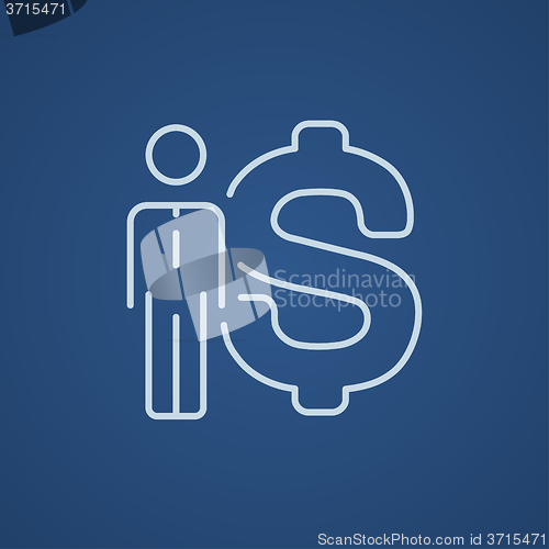 Image of Businessman standing beside the dollar symbol line icon.