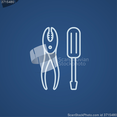 Image of Screwdriver with pliers line icon.