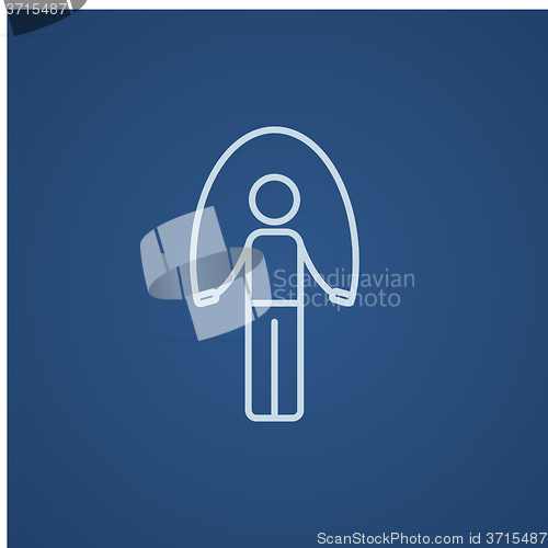 Image of Man exercising with skipping rope line icon.