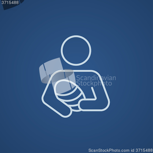 Image of Woman holding baby line icon.