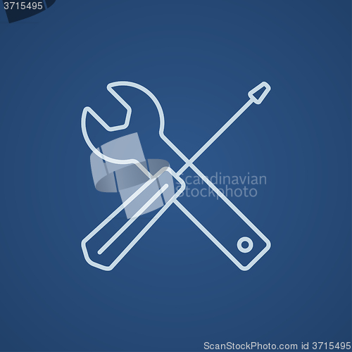 Image of Screwdriver and wrench tools line icon.