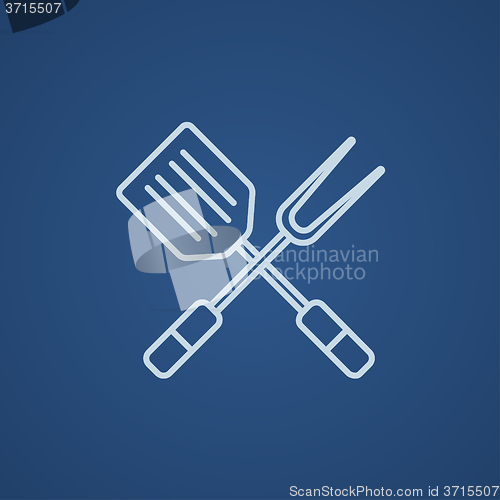 Image of Kitchen spatula and big fork line icon.