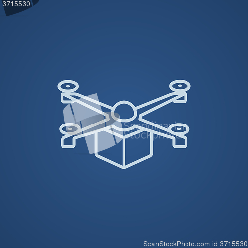 Image of Drone delivering package line icon.