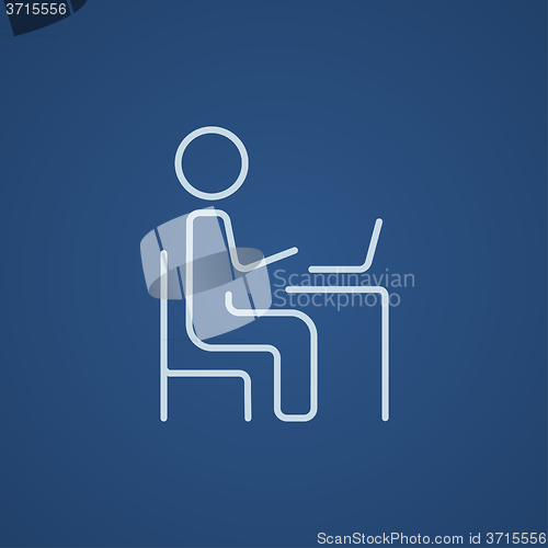 Image of Businessman working at his laptop line icon.