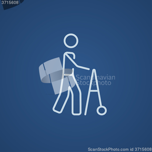 Image of Man with walker line icon.