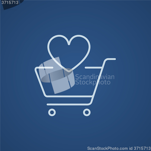 Image of Shopping cart with heart line icon.