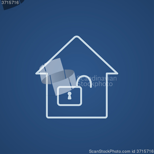 Image of House with open lock line icon.