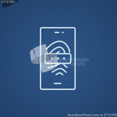 Image of Mobile phone scanning fingerprint line icon.